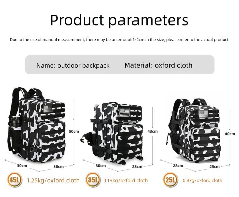 Sac à dos tactique 45L/35L/25L - Outdoor Sport Gym avis et prix